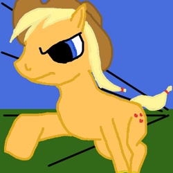 Size: 500x500 | Tagged: safe, artist:jimthecactus, applejack, earth pony, pony, g4, female, mare, running, solo, wrong eye color