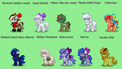 Size: 1037x585 | Tagged: safe, flutterbye, oc, oc:angel, oc:gardenia, oc:meadow gale, oc:midnight angel, oc:misty dream, oc:nibbles, oc:starry, alicorn, bat pony, fly, fly-der, hybrid, insect, kirin, monster pony, moth, mothpony, original species, pegasus, pony, spider, spiderpony, yakutian horse, ashes town, fallout equestria, fallout equestria: project horizons, artificial alicorn, blank, blue alicorn (fo:e), bow, fanfic art, female, game screencap, hair bow, snow, snowpony, species swap