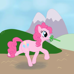 Size: 1024x1024 | Tagged: safe, artist:jimthecactus, pinkie pie, earth pony, pony, g4, crazy straw, drinking straw, female, mare, mouth hold, solo, trotting
