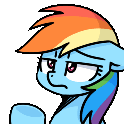 Size: 500x500 | Tagged: safe, artist:sugar morning, rainbow dash, pegasus, pony, g4, animated, annoyed, bust, facehoof, facepalm, female, gif, mare, reaction image, simple background, solo, sugar morning's facehoofs, transparent background