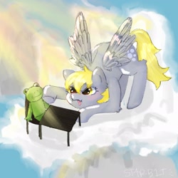 Size: 2048x2048 | Tagged: safe, artist:st4r_b1t, derpy hooves, frog, g4, cloud, high res, light
