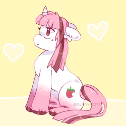 Size: 1500x1500 | Tagged: safe, artist:funnyhat12, oc, oc only, oc:strawberry smoothie (funnyhat12), pony, unicorn, gradient background, sitting, solo