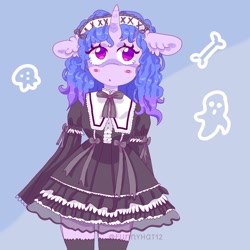 Size: 1500x1500 | Tagged: safe, artist:funnyhat12, izzy moonbow, pony, unicorn, semi-anthro, g5, arm hooves, clothes, french maid, gradient background, maid, socks