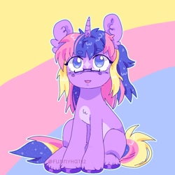 Size: 1500x1500 | Tagged: safe, artist:funnyhat12, oc, oc only, pony, unicorn, glasses, gradient background, solo