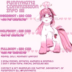 Size: 2048x2048 | Tagged: safe, artist:funnyhat12, oc, oc only, oc:strawberry smoothie (funnyhat12), pony, unicorn, gradient background, high res, price sheet, solo
