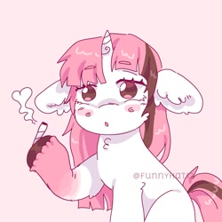 Size: 1500x1500 | Tagged: safe, artist:funnyhat12, oc, oc only, oc:strawberry smoothie (funnyhat12), pony, unicorn, drug use, drugs, joint, marijuana, simple background, solo