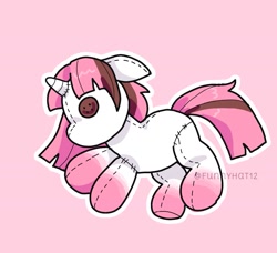 Size: 1405x1280 | Tagged: safe, artist:funnyhat12, oc, oc only, oc:strawberry smoothie (funnyhat12), pony, unicorn, plushie, pony plushie, simple background, solo