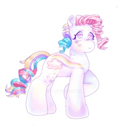 Size: 1500x1500 | Tagged: safe, artist:funnyhat12, raincurl, earth pony, pony, g1, rainbow curl pony, simple background, solo