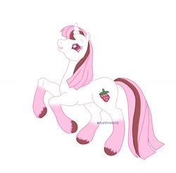 Size: 1771x1734 | Tagged: safe, artist:funnyhat12, oc, oc only, oc:strawberry smoothie (funnyhat12), pony, unicorn, g2, simple background, solo, white background