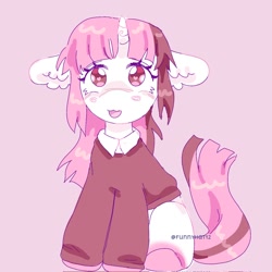 Size: 1022x1024 | Tagged: safe, artist:funnyhat12, oc, oc only, oc:strawberry smoothie (funnyhat12), pony, unicorn, clothes, simple background, sweater