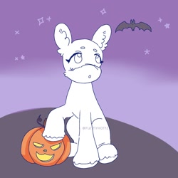 Size: 1500x1500 | Tagged: safe, artist:funnyhat12, bat, earth pony, pony, halloween, holiday, jack-o-lantern, pumpkin, sitting, ych example, your character here