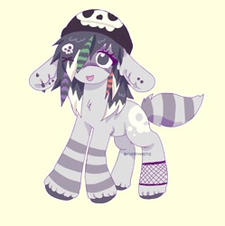 Size: 1799x1805 | Tagged: safe, artist:funnyhat12, oc, oc only, earth pony, pony, adoptable, beanie, ear piercing, fishnet clothing, hat, piercing, simple background, solo