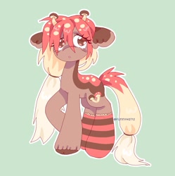 Size: 1799x1805 | Tagged: safe, artist:funnyhat12, oc, oc only, earth pony, pony, adoptable, clothes, cloven hooves, hair tie, simple background, socks, solo, striped socks