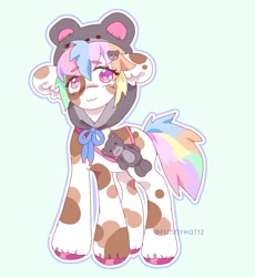 Size: 1657x1805 | Tagged: safe, artist:funnyhat12, oc, oc only, earth pony, pony, adoptable, onesie, plushie, simple background, solo, teddy bear