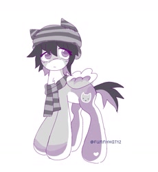 Size: 1657x1805 | Tagged: safe, artist:funnyhat12, oc, oc only, pegasus, pony, adoptable, beanie, clothes, countershading, hat, scarf, simple background, solo, striped scarf, white background