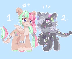 Size: 2048x1676 | Tagged: safe, artist:funnyhat12, oc, oc only, dracony, dragon, hybrid, pony, adoptable, duo, simple background