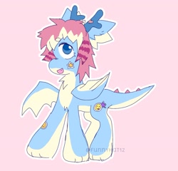Size: 1550x1485 | Tagged: safe, artist:funnyhat12, oc, oc only, dracony, dragon, hybrid, pony, adoptable, countershading, simple background, solo, sticker