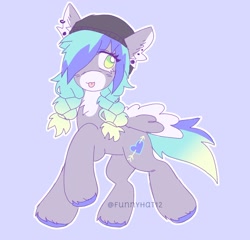 Size: 1550x1485 | Tagged: safe, artist:funnyhat12, oc, oc only, pegasus, pony, adoptable, beanie, ear piercing, hat, piercing, simple background, solo