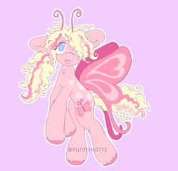 Size: 1550x1485 | Tagged: safe, artist:funnyhat12, oc, oc only, butterfly, butterfly pony, hybrid, pony, adoptable, simple background, solo