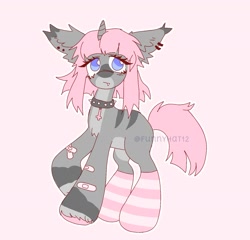 Size: 1550x1485 | Tagged: safe, artist:funnyhat12, oc, oc only, pony, unicorn, adoptable, bandaid, clothes, collar, countershading, cross, ear piercing, piercing, simple background, socks, solo, striped socks
