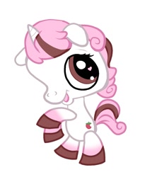 Size: 1101x1240 | Tagged: safe, artist:funnyhat12, oc, oc only, oc:strawberry smoothie (funnyhat12), pony, unicorn, littlest pet shop, simple background, solo, style emulation, white background