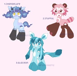 Size: 2048x2033 | Tagged: safe, artist:funnyhat12, oc, oc only, earth pony, pony, adoptable, clothes, fusion, high res, pokémon, simple background, socks, trio