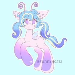 Size: 1525x1526 | Tagged: safe, artist:funnyhat12, oc, oc only, butterfly, butterfly pony, hybrid, pony, adoptable, simple background, solo