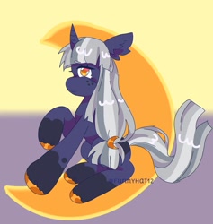 Size: 1449x1526 | Tagged: safe, artist:funnyhat12, oc, oc only, pony, unicorn, female, gradient background, hair tie, solo