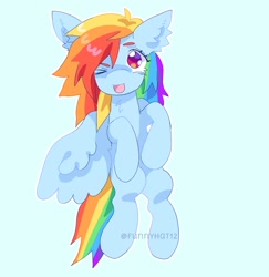 Size: 1460x1500 | Tagged: safe, artist:funnyhat12, rainbow dash, pegasus, pony, g4, female, looking at you, one eye closed, simple background, solo, wink, winking at you