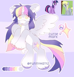 Size: 1531x1584 | Tagged: safe, artist:funnyhat12, derpy hooves, twilight sparkle, alicorn, pegasus, pony, unicorn, g4, female, fusion, fusion:derpy hooves, gradient background, twilight sparkle (alicorn)