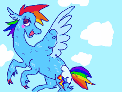 Size: 640x480 | Tagged: safe, artist:tertain, rainbow dash, pegasus, pony, g4, animated, cloud, flying, gif, solo, spread wings, wings