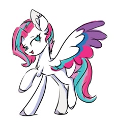 Size: 665x723 | Tagged: safe, artist:泽虹sunbow, zipp storm, pegasus, pony, g5, cool, dancing, female, mare, simple background, smiling, solo, spread wings, white background, wings