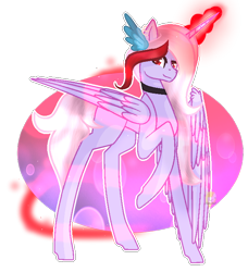 Size: 662x725 | Tagged: safe, artist:angellightyt, oc, oc only, alicorn, pony, alicorn oc, base used, choker, female, glowing, glowing horn, horn, mare, raised hoof, simple background, solo, transparent background, wings