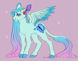 Size: 1280x996 | Tagged: safe, artist:dahlia3tears, oc, oc only, pegasus, pony, cloven hooves, leonine tail, pegasus oc, pink background, simple background, solo, tail