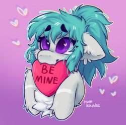 Size: 1844x1832 | Tagged: safe, artist:yumkandie, oc, oc only, biting, eyebrows, eyebrows visible through hair, heart, heart eyes, hearts and hooves day, ponytail, wingding eyes