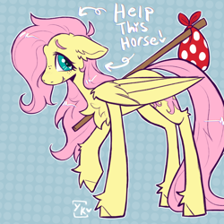 Size: 676x676 | Tagged: safe, artist:yumkandie, fluttershy, pegasus, pony, g4, bag, heart, heart eyes, raised hoof, shy, smiling, standing, wingding eyes