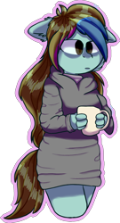 Size: 1008x1870 | Tagged: safe, artist:trr_bc, oc, oc only, anthro, brown eyes, brown hair, clothes, coffee, coffee mug, commission, hoodie, mug, simple background, transparent background