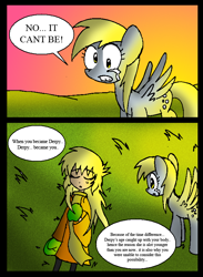 Size: 582x796 | Tagged: safe, artist:neoncabaret, derpy hooves, oc, oc:mel, human, pegasus, pony, comic:derpy's wish, g4, comic