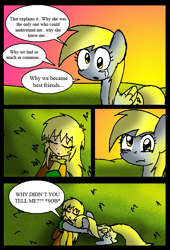 Size: 535x785 | Tagged: safe, artist:neoncabaret, derpy hooves, oc, oc:mel, human, pegasus, pony, comic:derpy's wish, g4, comic, crying, hug