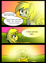 Size: 576x792 | Tagged: safe, artist:neoncabaret, derpy hooves, oc, oc:mel, human, pegasus, pony, comic:derpy's wish, g4, comic, crying, hug, imminent death