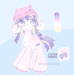 Size: 1654x1695 | Tagged: safe, artist:funnyhat12, oc, oc only, pony, beanie, braid, countershading, gradient background, hat, reference sheet, solo