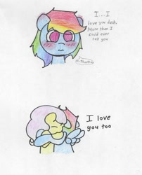 Size: 500x619 | Tagged: safe, artist:fluttersdoodles, fluttershy, rainbow dash, pegasus, pony, g4, duo, female, lesbian, pencil drawing, ship:flutterdash, shipping, traditional art