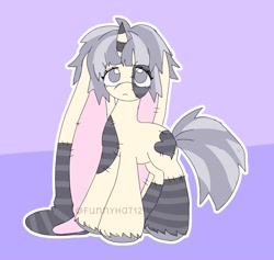 Size: 1457x1380 | Tagged: safe, artist:funnyhat12, oc, oc only, hybrid, original species, plush pony, pony, rabbit, rabbit pony, adoptable, animal, gradient background, plushie, solo