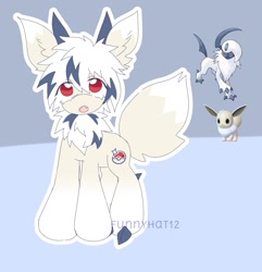 Size: 1433x1488 | Tagged: safe, artist:funnyhat12, oc, oc only, absol, earth pony, eevee, pony, adoptable, fusion, gradient background, pokémon, solo