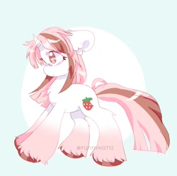 Size: 1513x1507 | Tagged: safe, artist:funnyhat12, oc, oc only, oc:strawberry smoothie (funnyhat12), pony, gradient background, solo