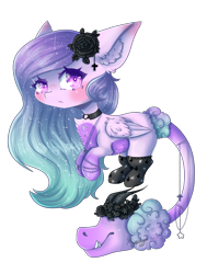 Size: 1104x1464 | Tagged: safe, artist:xteddyk, oc, oc:soda sadie, original species, pegasus, plant pony, pony, blushing, clothes, collar, female, jewelry, mare, necklace, original character do not steal, plant, purple, purple eyes, purple mane, shy, socks, solo, tail, tailmouth, wings