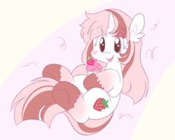 Size: 1552x1244 | Tagged: safe, artist:tamabel, oc, oc only, oc:strawberry smoothie (funnyhat12), pony, cupcake, female, food, solo