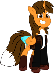 Size: 3947x5374 | Tagged: safe, alternate version, artist:ejlightning007arts, oc, oc only, oc:ej, alicorn, fox, fox pony, hybrid, pony, g4, g5, my little pony: tell your tale, clothes, coat markings, colored wings, countershading, g4 to g5, generation leap, jacket, male, simple background, smiling, socks (coat markings), solo, stallion, transparent background, vector, wings