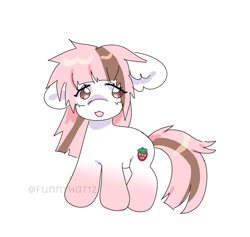 Size: 1557x1478 | Tagged: safe, artist:funnyhat12, oc, oc only, oc:strawberry smoothie (funnyhat12), pony, unicorn, chibi, simple background, solo, white background