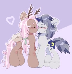 Size: 1993x2061 | Tagged: safe, artist:funnyhat12, oc, oc only, pegasus, pony, unicorn, duo, gradient background, kissing